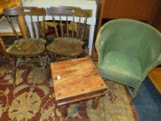 A LLOYD LOOM ARMCHAIR, OCCASIONAL TABLE AND TWO CHAIRS (4)