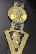 MONTGOMERY AND CHURCHILL HORSE BRASSES ON LEATHER STRAP