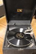 A VINTAGE HMV PORTABLE RECORD PLAYER