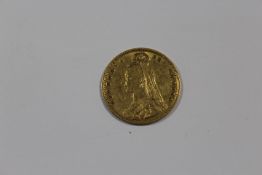 A VICTORIAN SHIELD BACK HALF SOVEREIGN DATED 1892