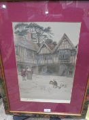 A FRAMED AND GLAZED SIGNED CECIL ALVIN PICTURE OF A CHILD PLAYING WITH HOBBY HORSE AND DOG IN