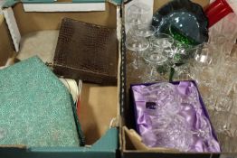 TWO TRAYS OF CUT GLASS AND SUNDRIES TO INCLUDE CASED CUTLERY