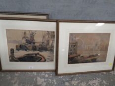 TWO FRAMED AND GLAZED WATERCOLOURS OF HARBOUR STYLE SCENES