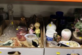 TWO TRAYS OF ASSORTED CERAMICS AND GLASS TO INCLUDE AN AYNSLEY PEMBROKE CLOCK