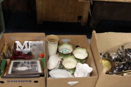 TWO TRAYS OF SUNDRIES TO INCLUDE A COMPANION SET, PLANTERS ETC