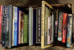 TEN TRAYS OF ASSORTED BOOKS TO INCLUDE TERRY PRATCHETT SNUFF, THUD! AND MONSTROUS REGIMENT