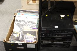 A FERGUSON HI-FI SYSTEM AND SPEAKERS TOGETHER WITH A TRAY OF LP RECORDS, 7