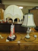A COALPORT TABLE LAMP AND ONE OTHER