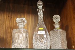 THREE CUT GLASS DECANTER