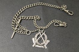 ANTIQUE SILVER DOUBLE ALBERT MENS POCKET WATCH CHAIN