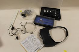 A TRAY CONTAINING AIR BRUSHES, MAGNIFYING GLASSES ETC