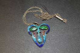 ANTIQUE ARTS AND CRAFTS SILVER AND ENAMEL PENDANT NECKLACE