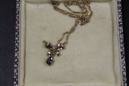HALLMARKED 9CT GOLD TANZANITE AND DIAMOND SET PENDANT NECKLACE