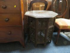 A CARVED EASTERN OCTAGONAL HARDWOOD TABLE