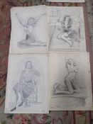 A COLLECTION OF ASSORTED RED PENCIL SKETCHES OF 20TH CENTURY PIN UP MODELS MANY SIGNED BY BRYAN