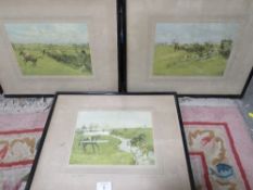 THREE VINTAGE HUNTING SCENE PRINTS
