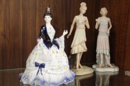A COALPORT FIGURINE MILLENNIUM PRINCESS TOGETHER WITH TWO REGENCY 1920S FASHION FIGURES (3)
