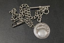 ANTIQUE SILVER MENS POCKET WATCH ALBERT CHAIN
