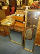 A GILT CIRCULAR MIRROR, WARMING PAN, TWO MIRRORS AND A BOX