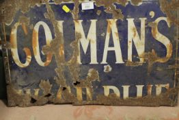 AN ORIGINAL BLUE ENAMEL COLMANS MUSTARD SIGN