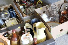 TWO TRAYS OF ASSORTED SUNDRIES TO INCLUDE DECANTERS ETC