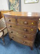 A VICTORIAN MAHOGANY BOW FRONTED FIVE DRAWER CHEST W-100 CM A/F