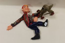 A VINTAGE TOY PUSH A LONG DOG TOGETHER WITH A VENTRILOQUISTS DUMMY (2)