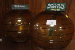 TWO RETRO COLOURED GLASS BOWLS
