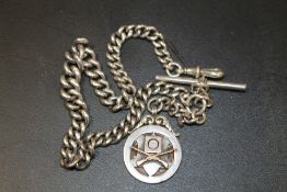 MENS HEAVY SILVER ANTIQUE POCKET WATCH ALBERT CHAIN - 76 GRAMS