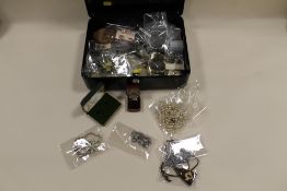 METAL CASH BOX CONTAINING COSTUME JEWELLERY