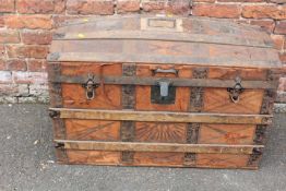 VINTAGE DOMED BANDED TRAVEL TRUNK 92 CM A/F