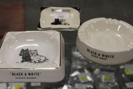 THREE VINTAGE BLACK AND WHITE WHISKY COLLECTABLE ASHTRAYS