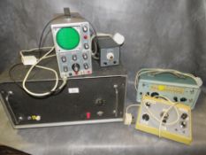 A MIXED SELECTION OF RADIO EQUIPMENT TO INCLUDE EMPTY CABINET, OSCILLOSCOPE, WOBULATORS AND