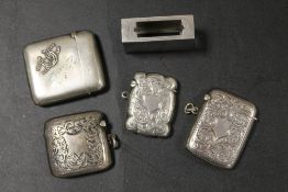 FIVE ANTIQUE HALLMARKED SILVER VESTA CASES