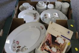 TWO TRAYS OF LIMOGES ROSE DE MONACO DINNER WARE