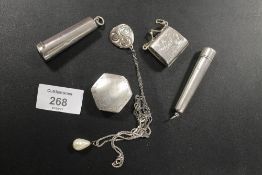 TWO SILVER CHEROOT HOLDER, TOGETHER WITH TWO SILVER BOXES NECKLACE ETC