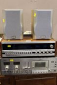A TANBERG RECEIVER, A PHILLIPS CASSETTE DECK PLUS A PAIR OF MODERN SPEAKERS
