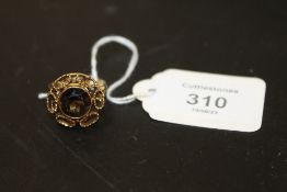 DESIGNER STYLE DRESS RING SET WITH A SMOKEY QUARTZ TYPE STONE STAMPED 585 APPROX WEIGHT 7.7G