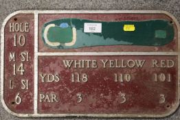 A VINTAGE METAL GOLF COURSE HOLE SIGN