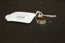 A 18CT AND PLAT GEM SET RING SET WITH 3 DIAMONDS BUT MISSING COLOURED STONES APPROX WEIGHT 3.1 G