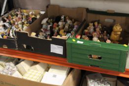 THREE TRAYS OF ASSORTED COLLECTABLE CHERISHED TEDDYS FIGURES TOGETHER WITH TWO BOXES OF CHERISHED