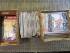 THREE BOXES OF JUDGE DREDD MAGAZINES FROM THE YEARS 1995, 2017, 2020 ETC
