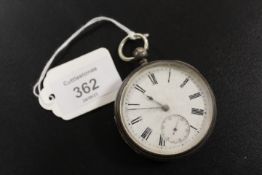 A HALLMARKED SILVER OPEN FACE MANUAL WIND POCKET WATCH