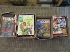 FOUR BOXES OF 2000AD COMICS FEATURING JUDGE DREDD FROM VARIOUS PERIODS