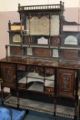 AN EDWARDIAN PARLOUR CABINET WITH MIRROR OVERMANTLE - A/F