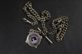 A MENS ANTIQUE SILVER DOUBLE ALBERT POCKET WATCH CHAIN