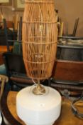 A LARGE RETRO TABLE LAMP WICKER SHADE H-88 CM