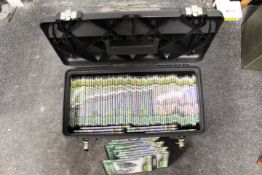 A STANLEY TOOL BOX CONTAINING OVER 80 BRITISH STEAM RAILWAY DVDS BY DEAGOSTINA