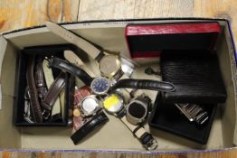 A BOX OF WRIST WATCHES AND ACCESSORIES TO INCLUDE POLJOT EXAMPLE