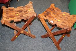 TWO UNUSUAL FOLDING HARDWOOD STOOLS